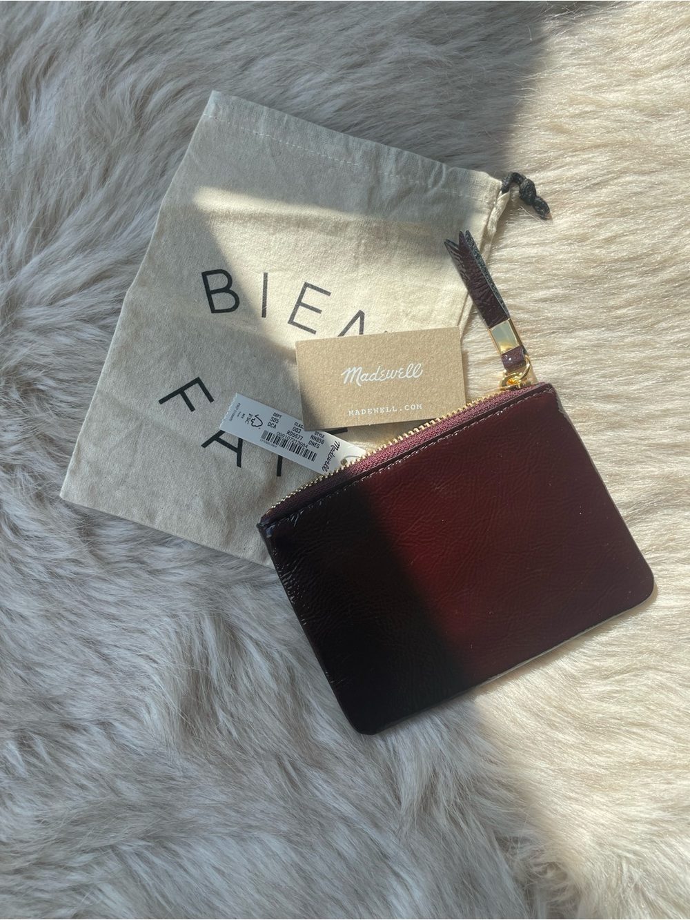 Madewell Burgundy Patent Leather Card Pouch with Gold Hardware